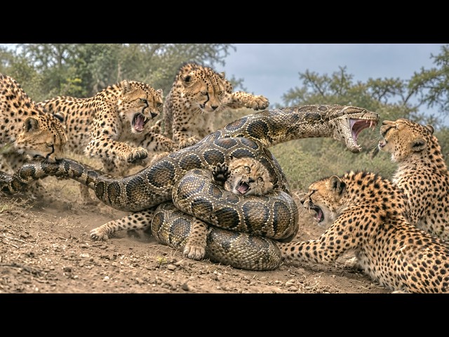 5 Cheetahs Risk Everything to Save Their Cub From a Giant Python