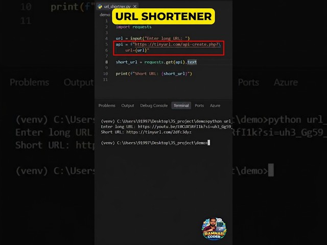 Python URL Shortener Script | Python Mini Project Series - 34th Project 🔗🔥