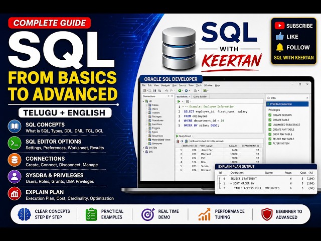 Oracle SQL Developer Guide | SQL Concepts, Connection, SYSDBA & Explain Plan | Telugu + English
