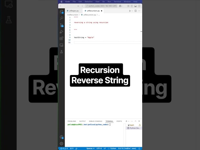 how to reverse a string using recursion!#coding,#algorithm ,#python ,#python