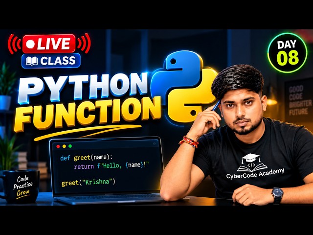 Python Day 8 LIVE: Python Functions Explained | Functions in Python