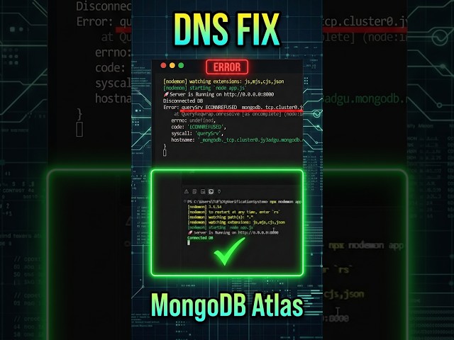 Fix MongoDB DNS Error in 30 Seconds #webdevelopment #nodejs