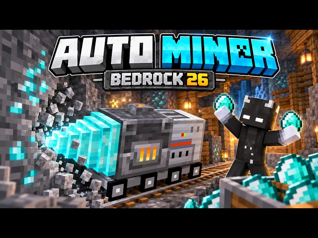⛏️ This Machine MINES FOR YOU! Auto Miner Add-On | Minecraft Bedrock 26