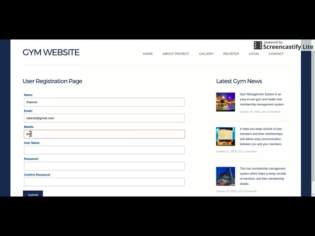 HTML, CSS and JavaScript Project on Gym System