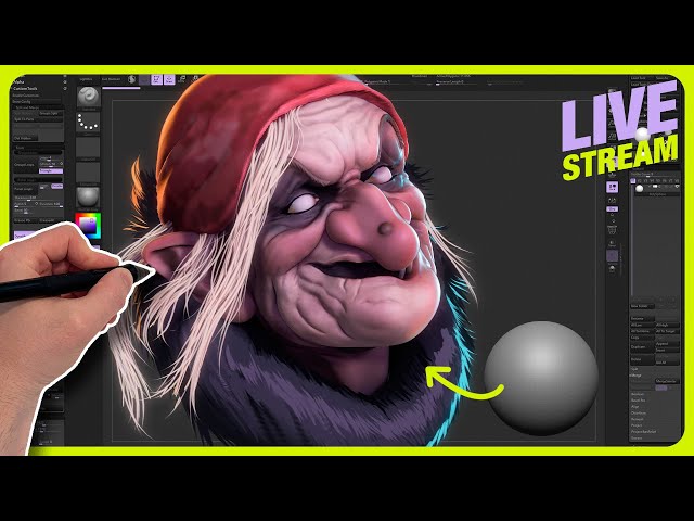 Sculpting Old Lady from Snowwhite | on Live Stream | in ZBrush