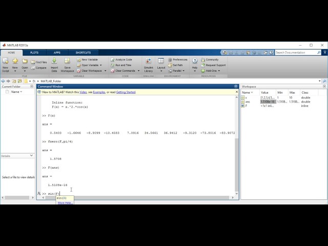 How to write Inline functions in MATLAB