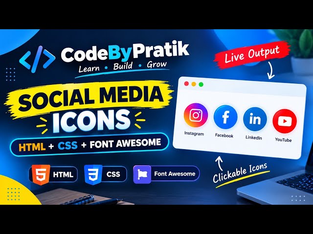🚀 Create Social Media Icons Using HTML & CSS | Font Awesome Icons | CodeByPratik