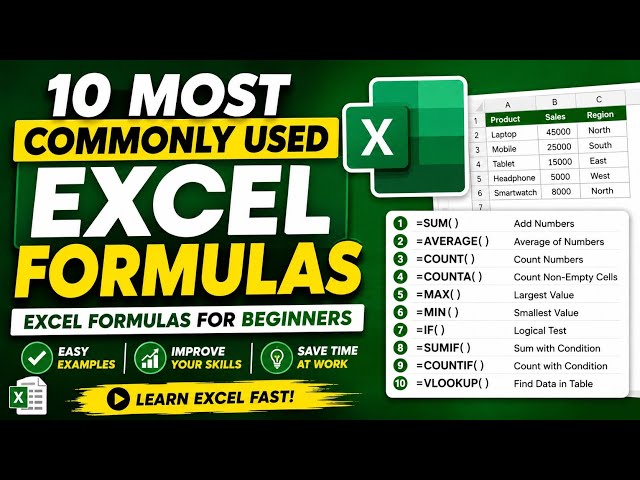 Most Commonly Used Excel Formulas | Excel Formulas for Beginners | MS Excel top 10 excel formulas 