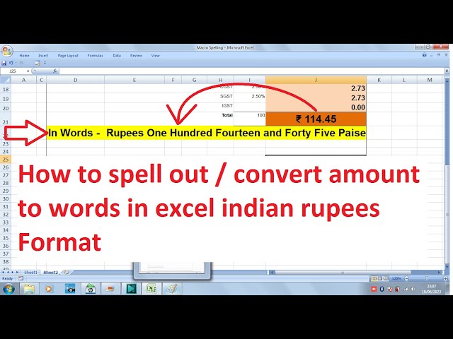 How to spell out/convert amount to words in excel formula indian rupees Format=Spellamount(B9) Hindi