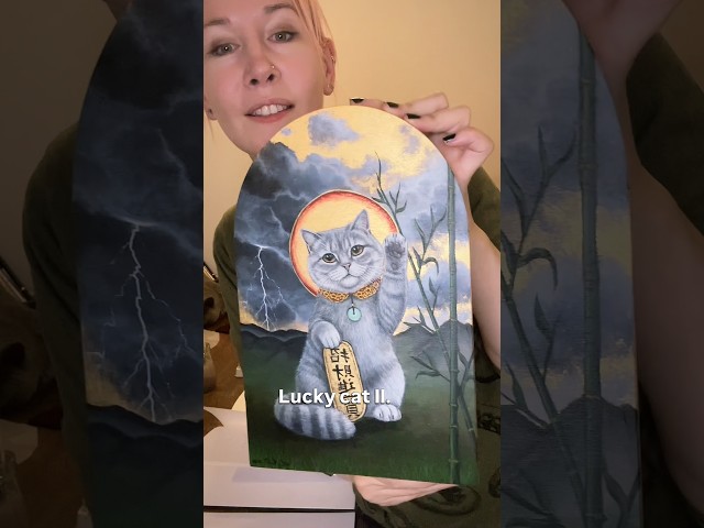This painting sold before it was even dry! 🖼️🥹😻 #cat #art #shorts #luckycat