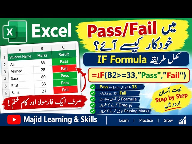Excel میں Pass یا Fail خودکار بنائیں | IF Formula in Excel | Urdu