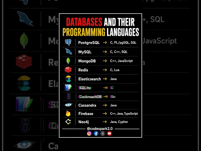 ✨ Databases & Their Programming Languages! 💻#coding #programminglanguage #database #mongodb #viral