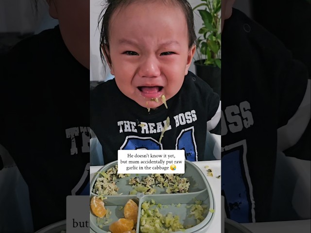 My poor baby, I accidentally put raw garlic in the cabbage 😪 #blw #babyeatingvideo #momlife #blwbaby