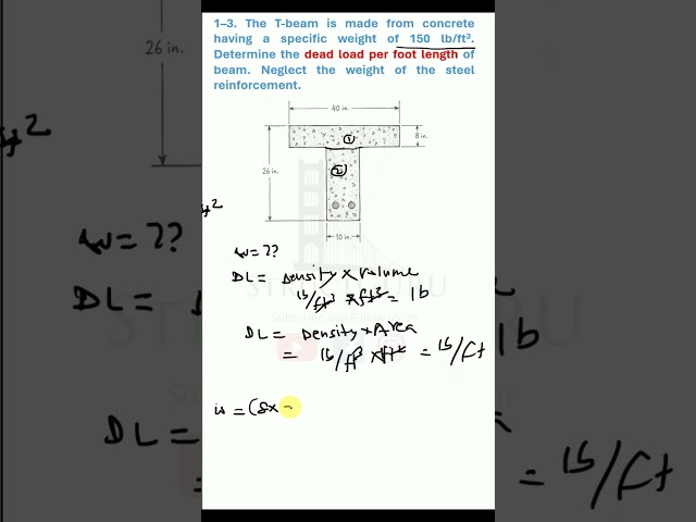 Problem 1-3: Determine the Dead Load per Foot of a T-Beam | Structural Analysis
