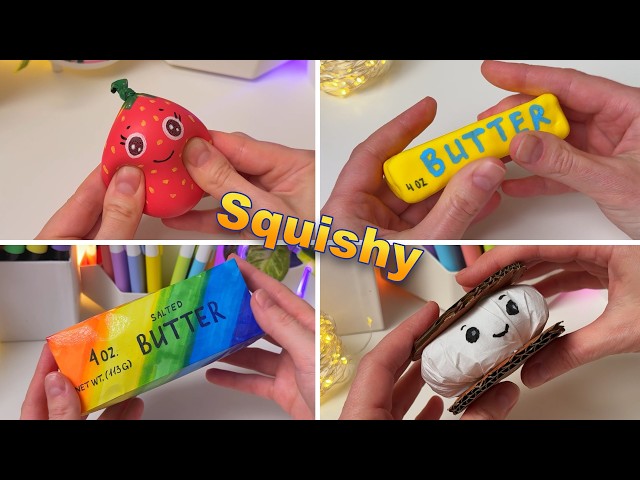 4 Cute Squishy Ideas to Make at Home! 🧈🍓🍪🌈 DIY Squishy with Me