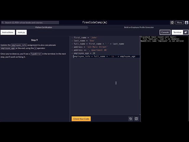 FreeCodeCamp - Python Project  - Step 9 of 18 - Employee Profile Generator