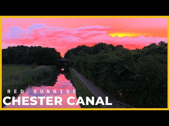 Red Sunrise Canal Walk towards Chester 🇬🇧 | Narrowboats & a Grey Heron | 4K 60fps HDR No Talking