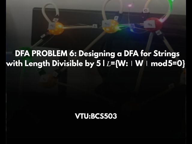 DFA PROBLEM 6: Designing a DFA for Strings with Length Divisible by 5  | 𝐿={W:∣W∣ mod 5=0}