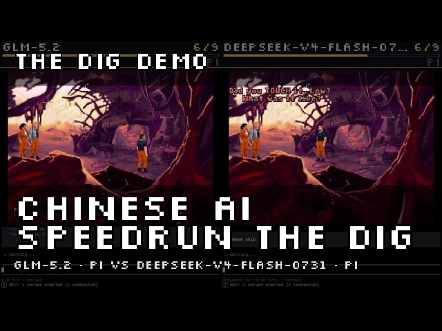 GLM 5.2 vs Deepseek v4 Flash 0731 playing The Dig: a close call