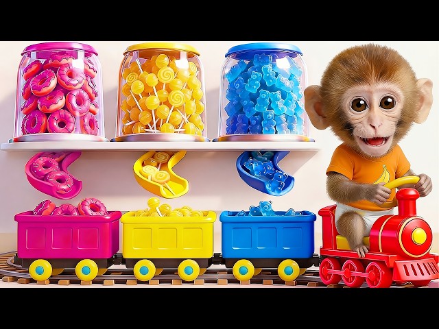 Learn Colors with Food Slides | Donuts, Lollipops | RooRoo Monkey Nursery Rhymes & Kids Songs
