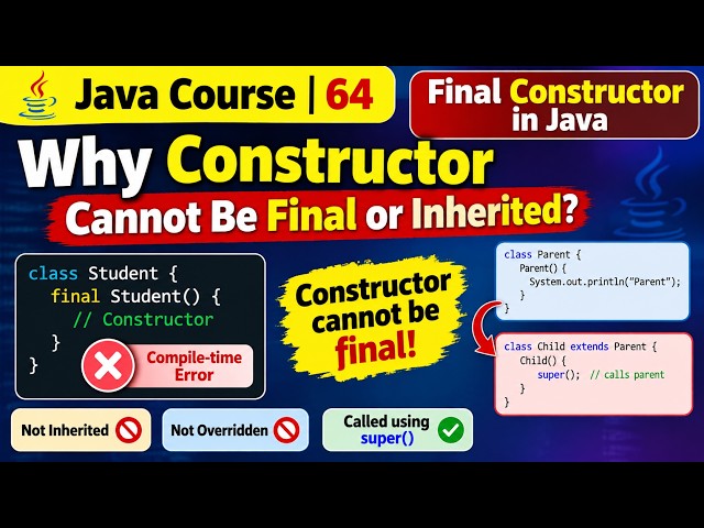 Java Course | 64 - final Constructor in Java | Why Constructor Cannot Be Final or Inherited?