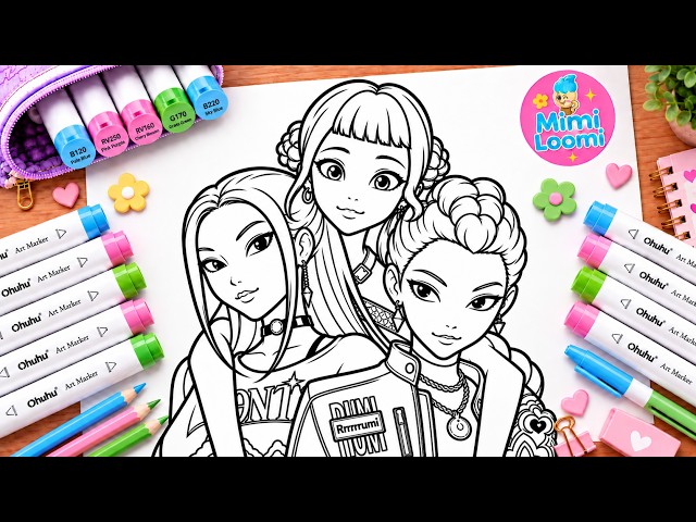 Rumi Mira Zoey Marker & Glitter Pen Art Process | K-Pop Demon Hunters