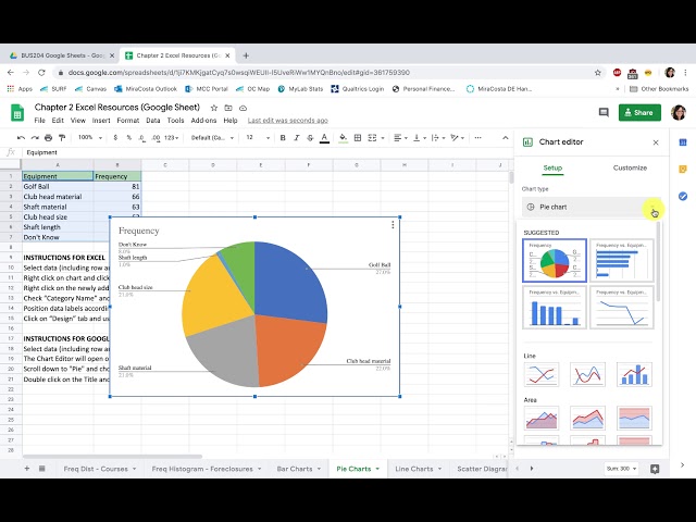 Google Sheets Tutorial for Ch. 2 Descriptive Statistics
