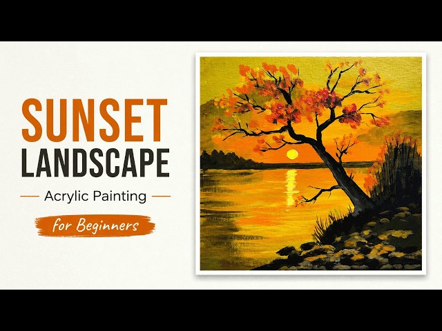 Easy Acrylic Sunset Painting for Beginners | Step-by-Step Tutorial #acrylicpainting across #sunset