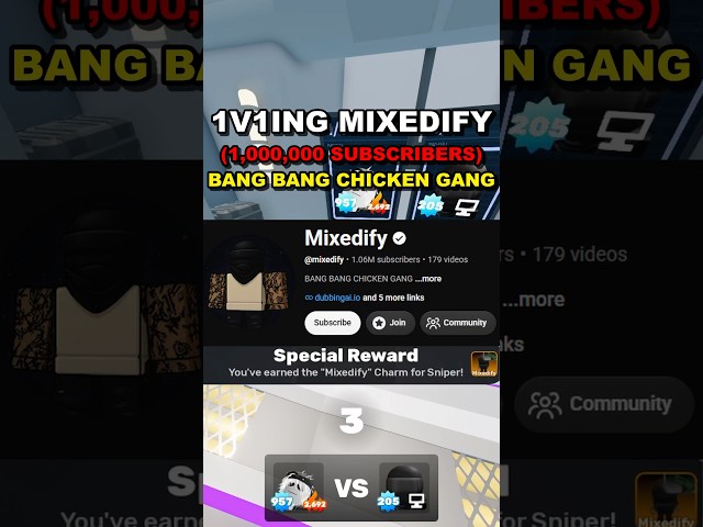 1v1ing Mixedify (1,000,000 Subscribers) BANG BANG CHICKEN GANG!!! #roblox #robloxrivals @mixedify