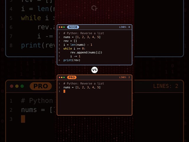NOOB vs PRO: Reverse A List ⚔️ #python #coding