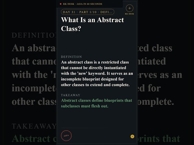 Day 31 Pt 1/10: What Is an Abstract Class? #Shorts