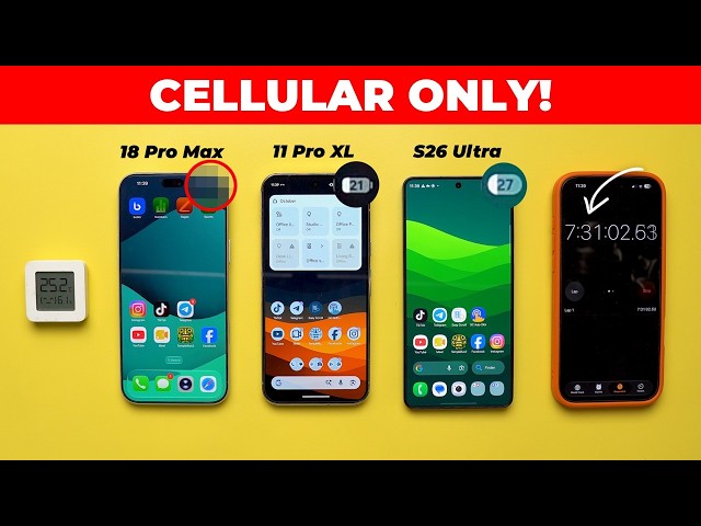 iPhone 18 Pro Max vs Pixel 11 Pro XL vs S26 Ultra – Cellular Battery Test!