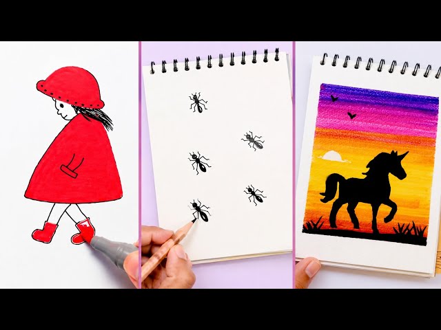 10 Easy Art Ideas|| Easy painting ideas for beginners|| Brush pen Art Hacks