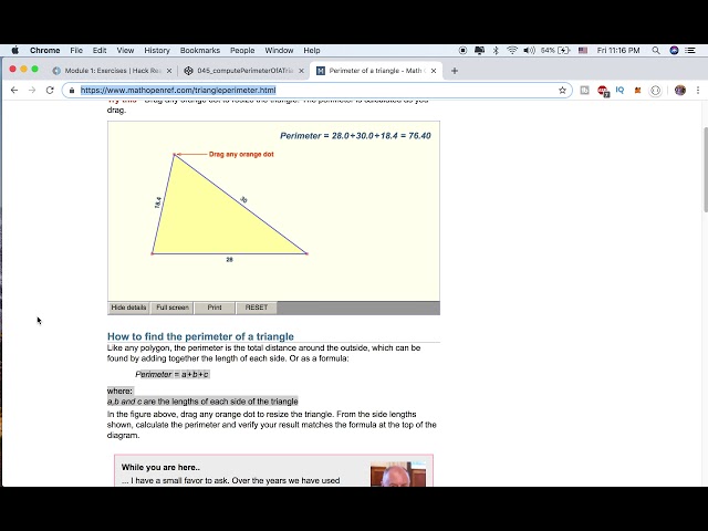 JavaScript Exercises | Hack Reactor's Bootcamp Prep | Module 1 | 045_computePerimeterOfATriangle