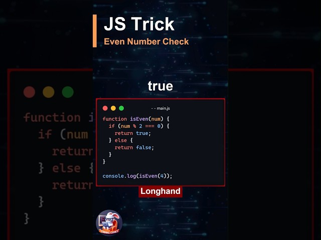 JavaScript Even Number Check | Longhand vs Shorthand | Tips & Tricks #shorts #coding #webdevelopment