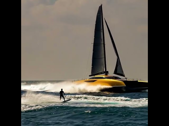 Trimaran sailing the inlet at breath taking speed