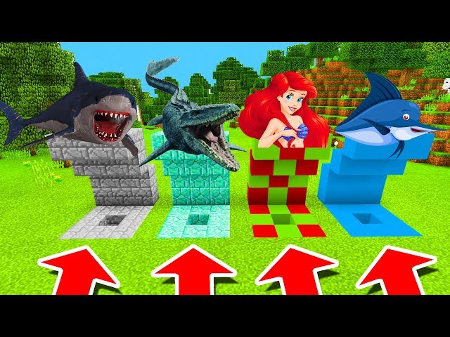 Minecraft PE : DO NOT CHOOSE THE WRONG HOLE! (Megalodon, Mosasaurus & Mermaid)
