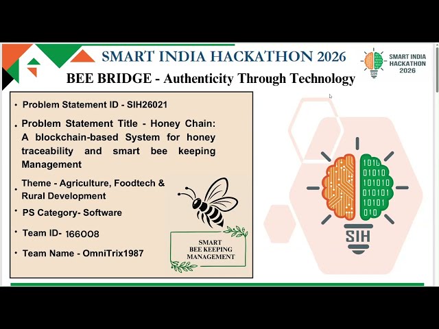 Bee Bridge | SIH 2026-Problem ID:26021 | Honey Chain Blockchain&AI Based Honey Traceability Platform