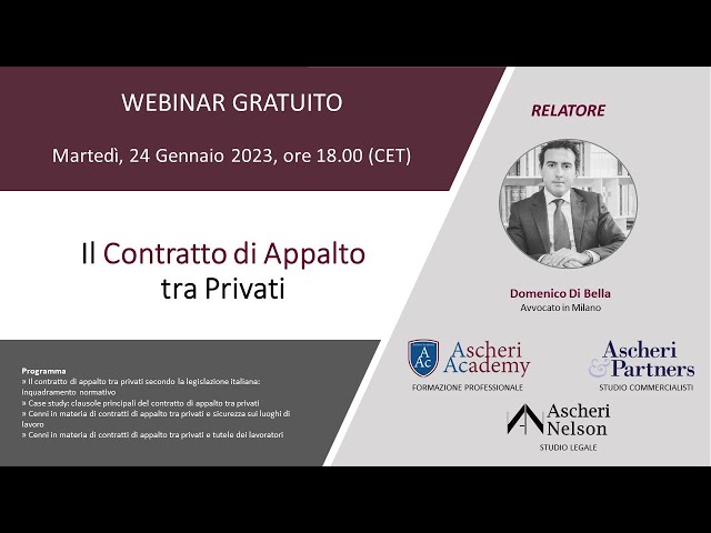Webinar: Il Contratto di Appalto tra Privati