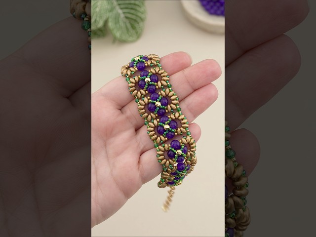 Handmade Elegance 💜 DIY 💜 Purple & Gold Beaded Bracelet Tutorial! #shorts #bijoux #diy