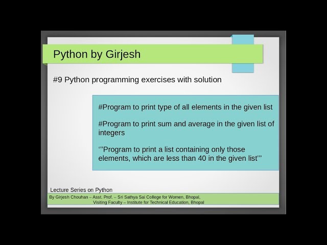 Q.38 to Q.40 Python - Solved Practice Exercises - for loop in lists