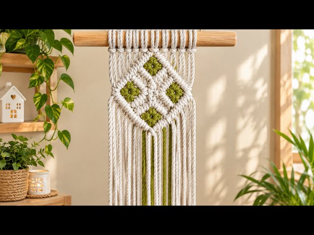 Beautiful Diamond Macrame Lace Pattern 💚 | Macrame Wall Hanging Tutorial | Easy for Beginners🌧️