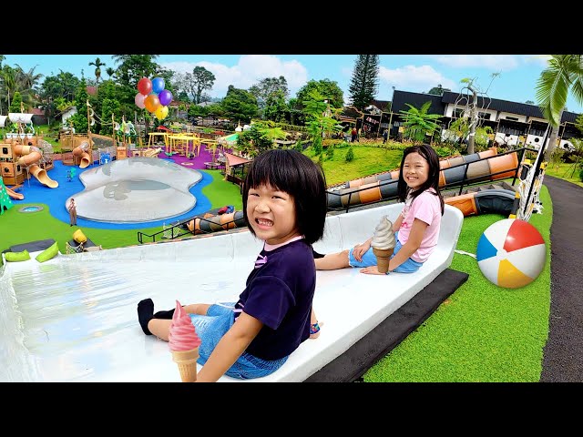 Play on the High Slide, Jump with Balloons, Eat Ice Cream at the Children's Playground