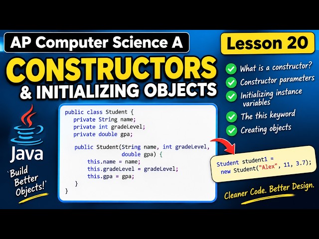 AP Computer Science A — Lesson 20: Constructors & Initializing Objects in Java