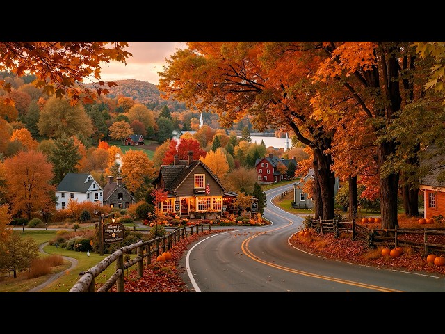 Winding Through an Autumn Mountain Village🍂 Relaxing Jazz, Cozy Café & Pumpkin for a Peaceful Escape