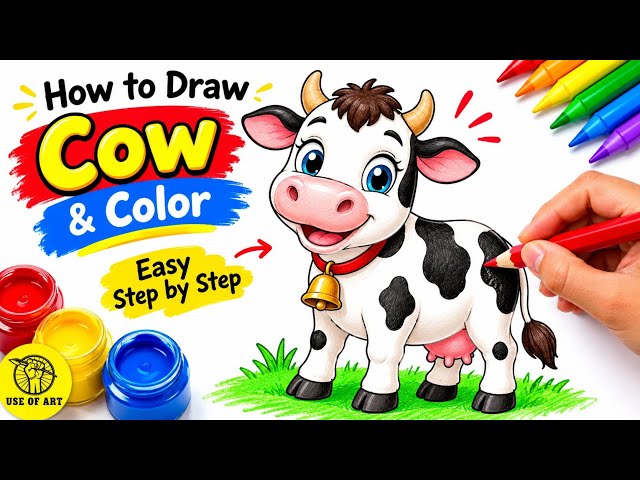 How to Draw a Cute Cow 🐄 | Easy Step-by-Step Drawing & Coloring Tutorial