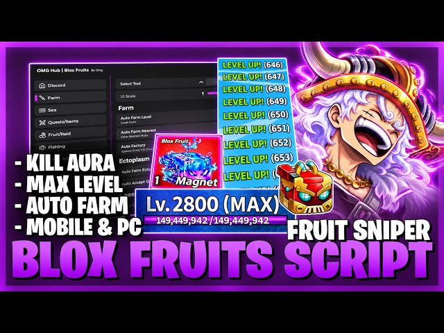 [👾] Blox Fruits Script - No Key, Auto Farm, Fruit Sniper, Auto Bounty & More! ⚡