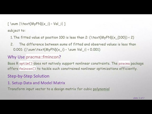 Constrained Optimization of Cubic Spline Parameters in R Using pracma::fmincon