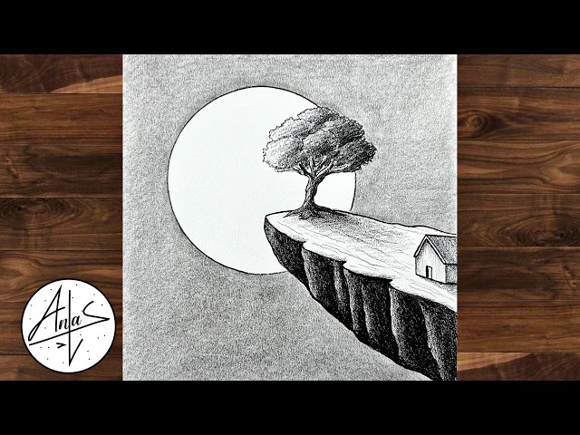 How To Draw Scenery Of Moonlight | Simple Drawing | Easy Charcoal Drawing