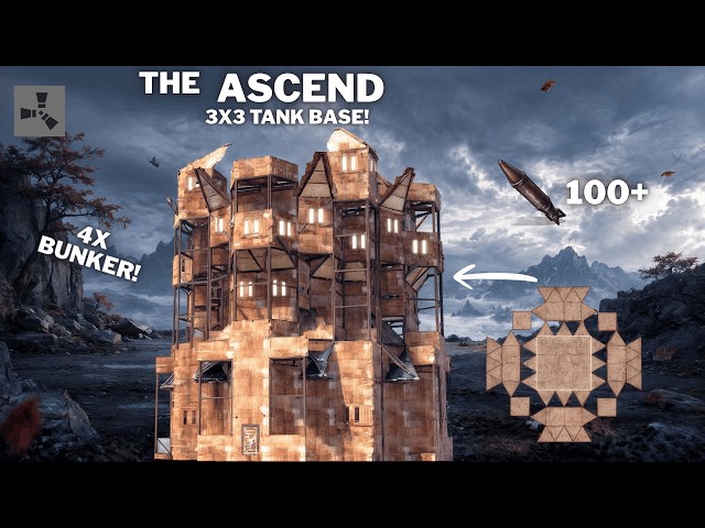 THE ASCEND–BEST 3X3 DESIGN • 4-8 PLAYERS•4X BUNKER•OPEN CORE•SHIELD WALL•INNER PEAKS•RUST BASE 2026